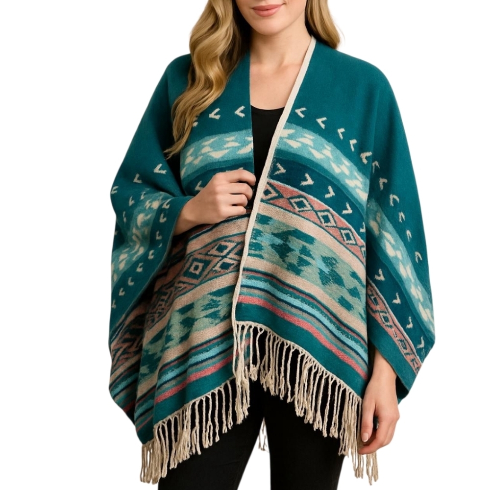 American Eagle Aztec Southwestern Reversible Poncho Shrug One Size